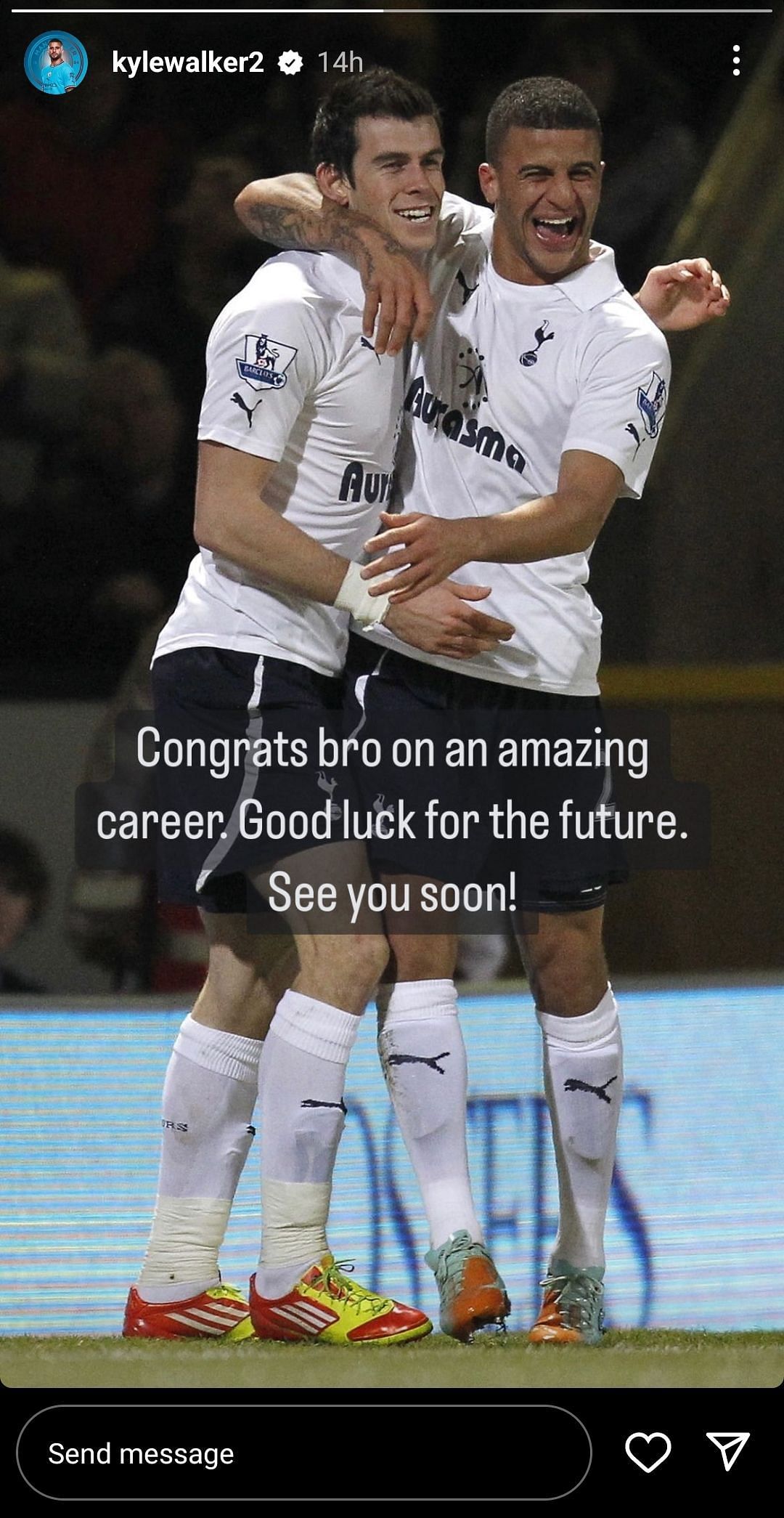 Kyle Walker's Instagram story for Gareth Bale